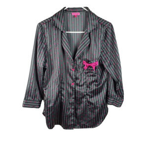 Betsey Johnson Pink Bow Print Blouse | Size Medium | Button Front